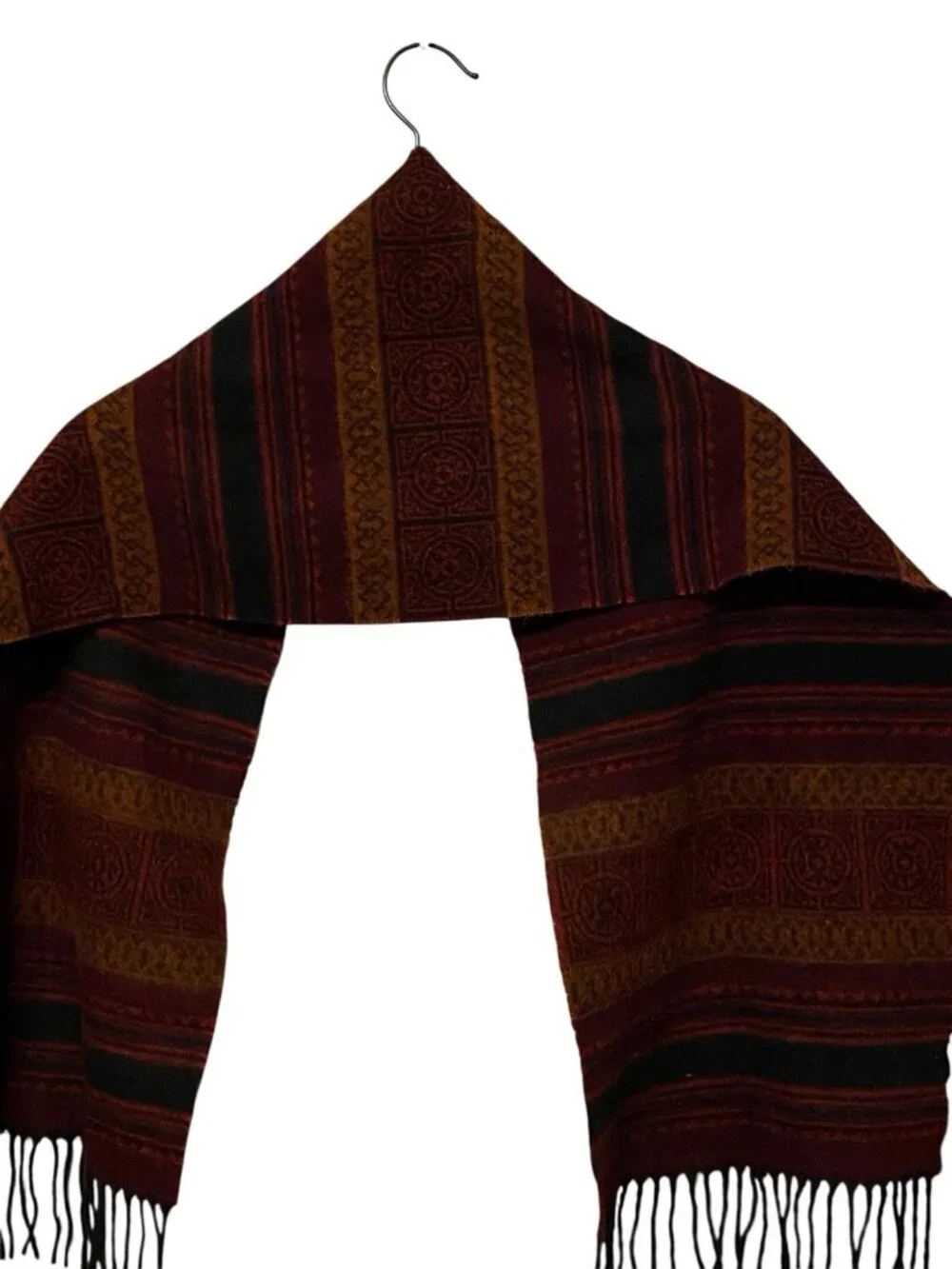 V Fraas Cashmink Black Maroon Red Striped Scarf 11x60 Inches